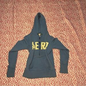 Early 2000s Aeropostale Light blue quarter-Zip Hoodie with Yellow Logo - Women